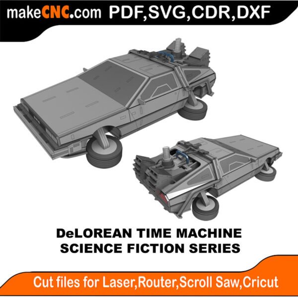 Sci Fi DeLorean Time Machine MakeCNC SVG DXF PDF CDR 3D puzzle pattern product image