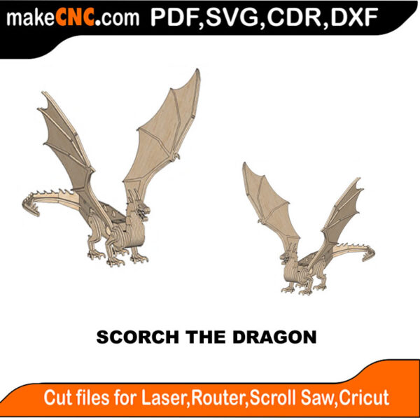 Scorch the Dragon MZST MakeCNC SVG DXF PDF CDR 3D puzzle pattern product image