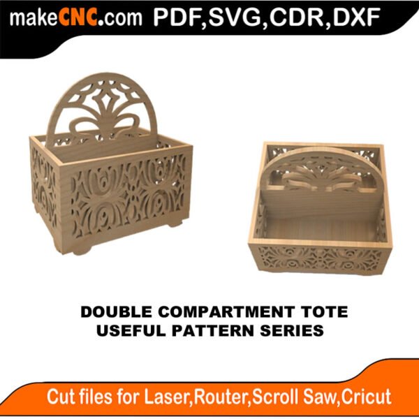 SimpleP Double Compart Tote MakeCNC SVG DXF PDF CDR 3D puzzle pattern product image