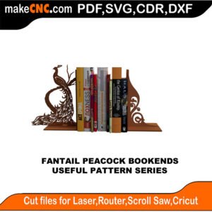 SimpleP Fantail Peacocks Bookends MakeCNC SVG DXF PDF CDR 3D puzzle pattern product image