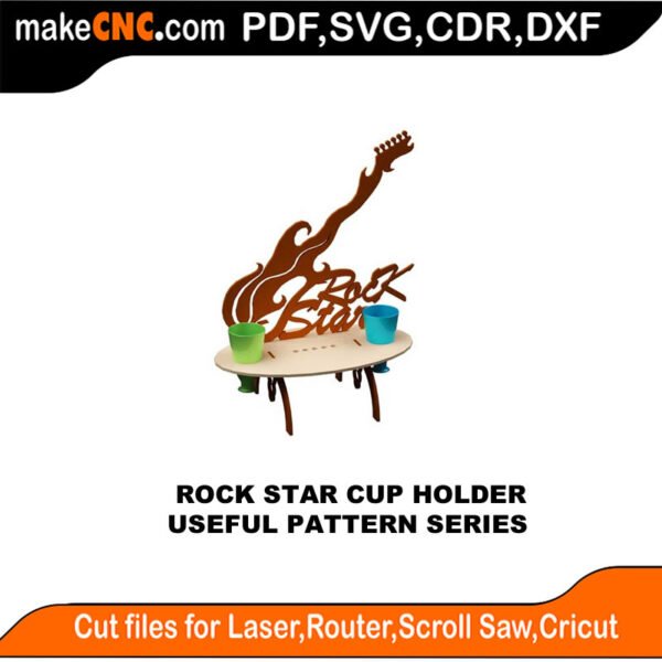 SimpleP Rock Star Cup Holder MakeCNC SVG DXF PDF CDR 3D puzzle pattern product image