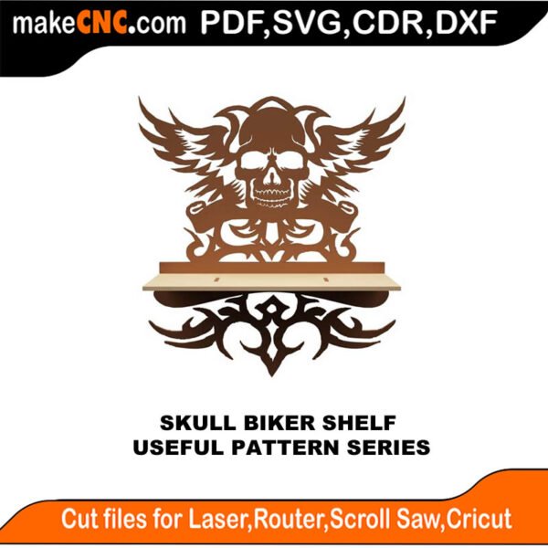 SimpleP Skull Biker Shelf MakeCNC SVG DXF PDF CDR 3D puzzle pattern product image