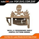 SimpleP Skull Crossbones Shelf MakeCNC SVG DXF PDF CDR 3D puzzle pattern product image