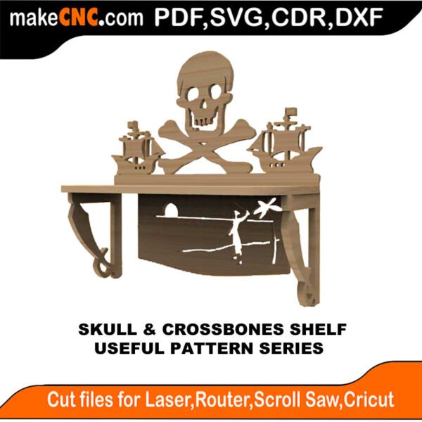 SimpleP Skull Crossbones Shelf MakeCNC SVG DXF PDF CDR 3D puzzle pattern product image