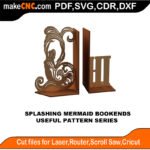 SimpleP Splashing Mermaid Bookends MakeCNC SVG DXF PDF CDR 3D puzzle pattern product image