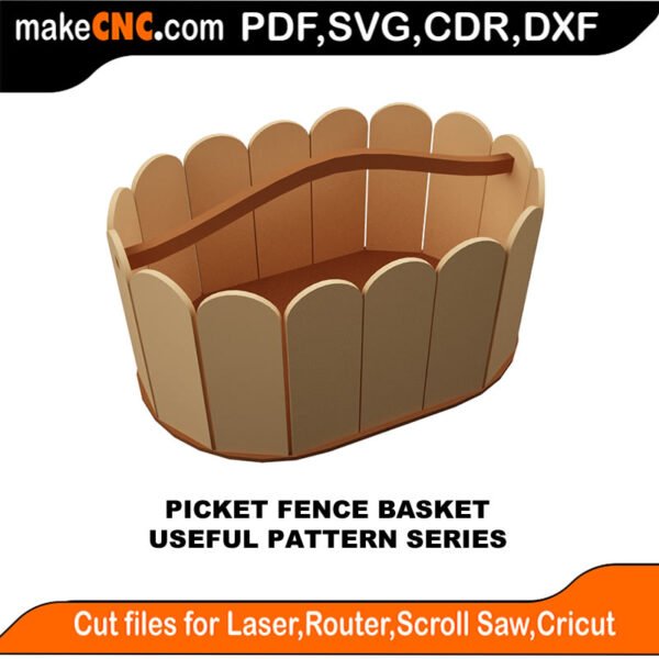 Simple Pattern Picket Fence Basket MakeCNC SVG DXF PDF CDR 3D puzzle pattern product image