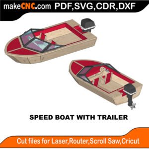 Speed Boat With Trailer MZST MakeCNC SVG DXF PDF CDR 3D puzzle pattern product image