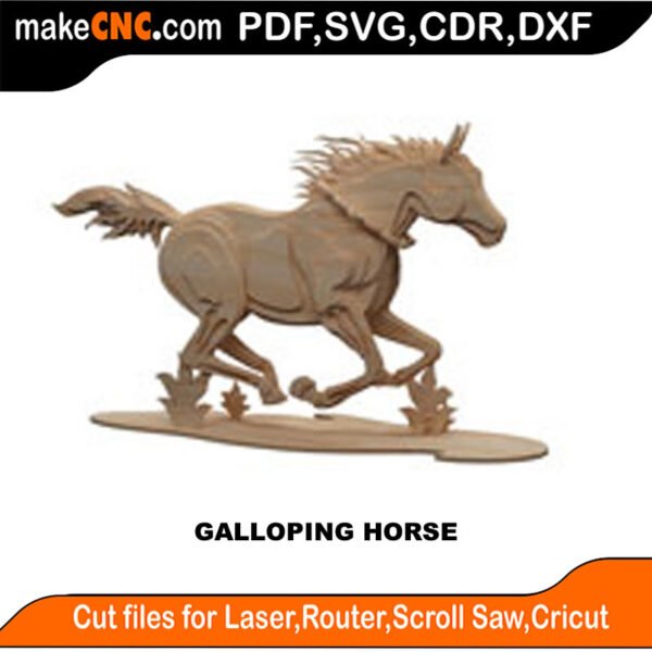 Stagecoach Galloping Horse Three MakeCNC SVG DXF PDF CDR 3D puzzle pattern product image