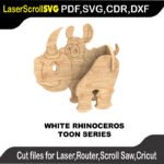 Toon White Rhinoceros MakeCNC SVG DXF PDF CDR 3D puzzle pattern product image