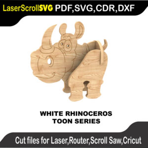 Toon White Rhinoceros MakeCNC SVG DXF PDF CDR 3D puzzle pattern product image