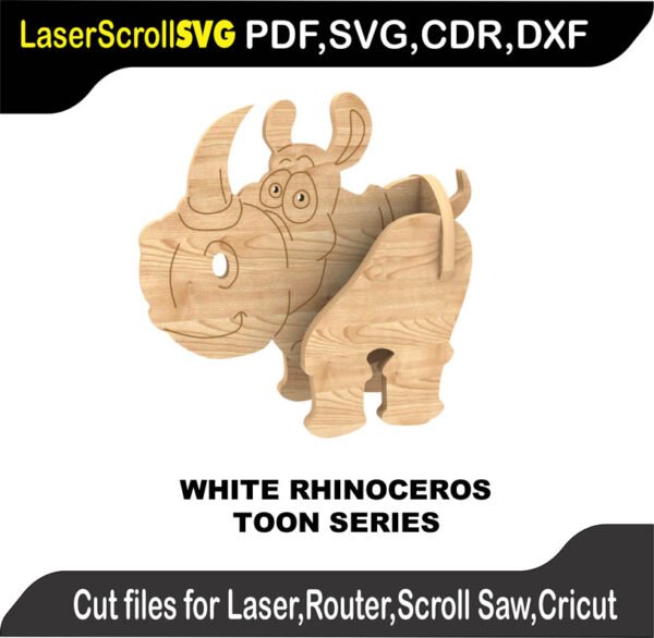 Toon White Rhinoceros MakeCNC SVG DXF PDF CDR 3D puzzle pattern product image