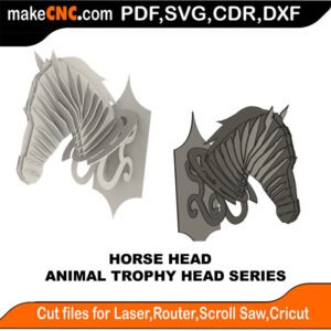 Trophy Head Horse FB MakeCNC SVG DXF PDF CDR 3D puzzle pattern product image