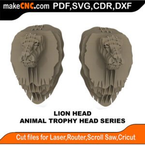 Trophy Head Lion FB MakeCNC SVG DXF PDF CDR 3D puzzle pattern product image