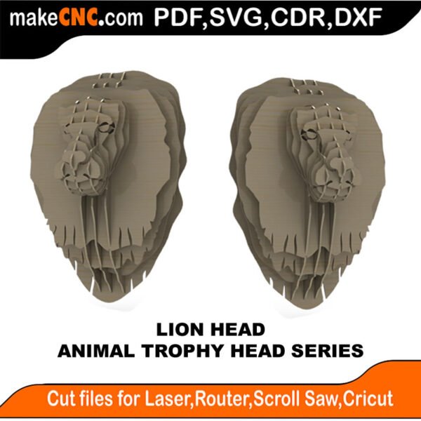 Trophy Head Lion FB MakeCNC SVG DXF PDF CDR 3D puzzle pattern product image