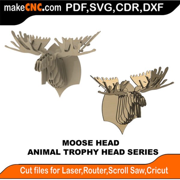 Trophy Head Moose FB MakeCNC SVG DXF PDF CDR 3D puzzle pattern product image