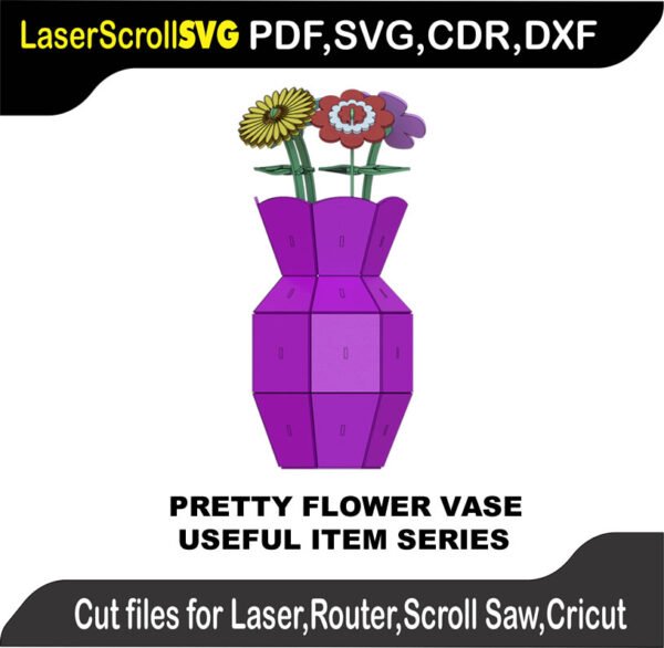 Useful Pretty Flower Vase MakeCNC SVG DXF PDF CDR 3D puzzle pattern product image