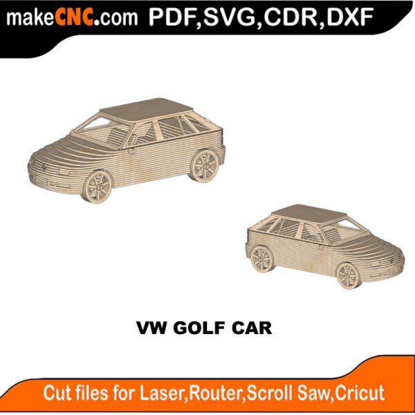 VW Golf Car MZST MakeCNC SVG DXF PDF CDR 3D puzzle pattern product image