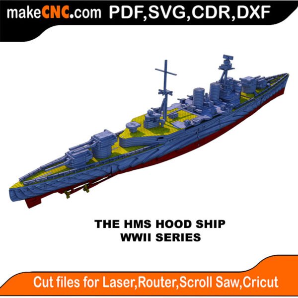 WWII HMS Hood Ship MakeCNC SVG DXF PDF CDR 3D puzzle pattern product image