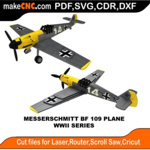 WWII Messerschmitt BF109 Plane MakeCNC SVG DXF PDF CDR 3D puzzle pattern product image