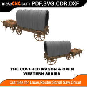 Western Covered Wagon Oxen MakeCNC SVG DXF PDF CDR 3D puzzle pattern product image