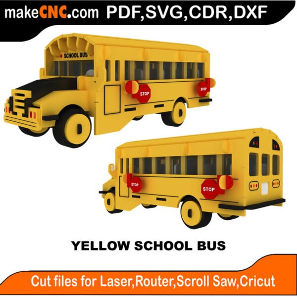 Yellow School Bus MZST MakeCNC SVG DXF PDF CDR 3D puzzle pattern product image
