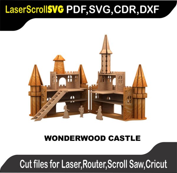 Wonderwood Castle : 3D Puzzle, Laser Cut, Scroll Saw, CNC Router, Template, Pattern DXF, CDR, SVG