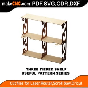 SimpleP Three Tiered Shelf: SVG, DXF, PDF, CDR, 3D Puzzle Pattern