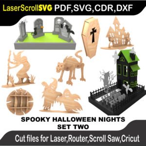 Spooky Halloween Nights Set Two : 3D Puzzle, Laser Cut, Scroll Saw, CNC Router, Template, Pattern DXF, CDR, SVG