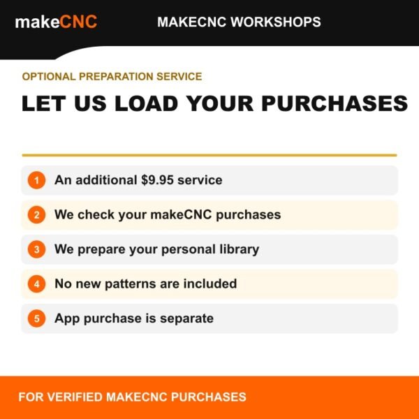 Optional Library Wizard preparation service for verified previous makeCNC pattern purchases