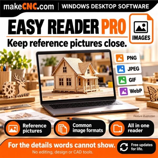 Easy Reader Pro opens PNG, JPEG, GIF and WebP reference images alongside documents — feature illustration