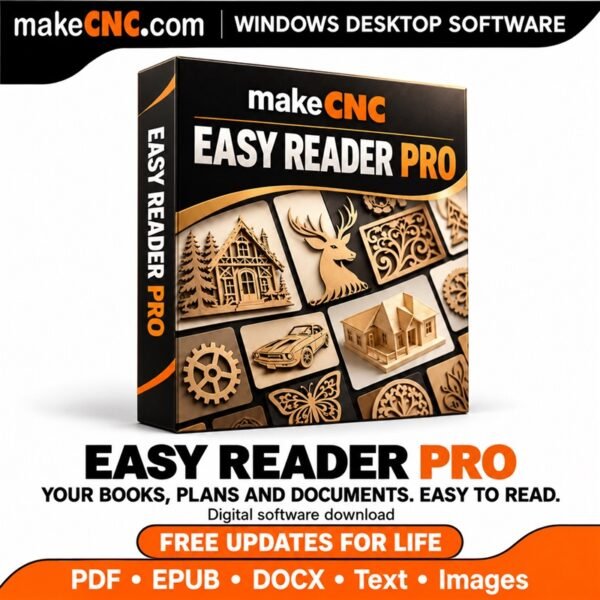 makeCNC Easy Reader Pro software box: PDFs, books, documents and images in one app, with free updates for life